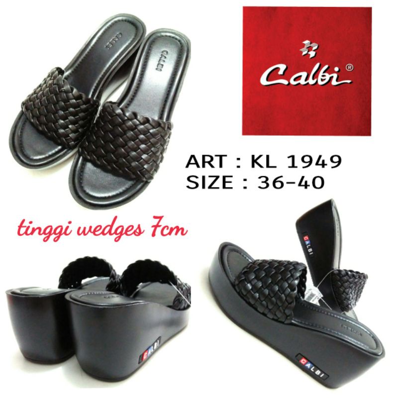 TERBARU SANDAL WEDGES WANITA ORIGINAL BY CALBI KL 1949  WARNA HITAM SIZE 36-40