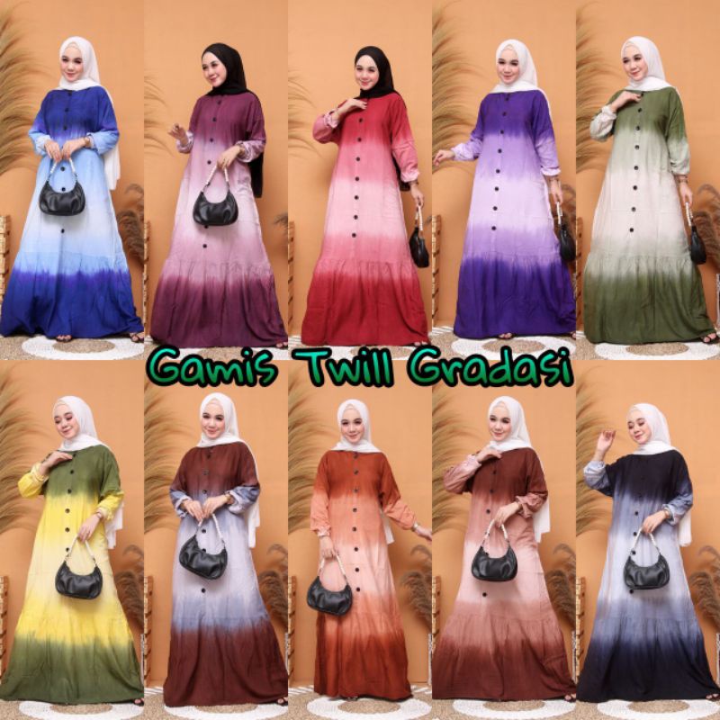 Gamis twill gradasi Gamis muslimah murah