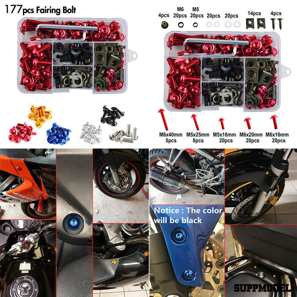 SPM 177Pcs Fairing Screws Universal Motorcycle Refit Accessories Metal Motorcycle Fairing Bolt for Industry Workshop Home Office