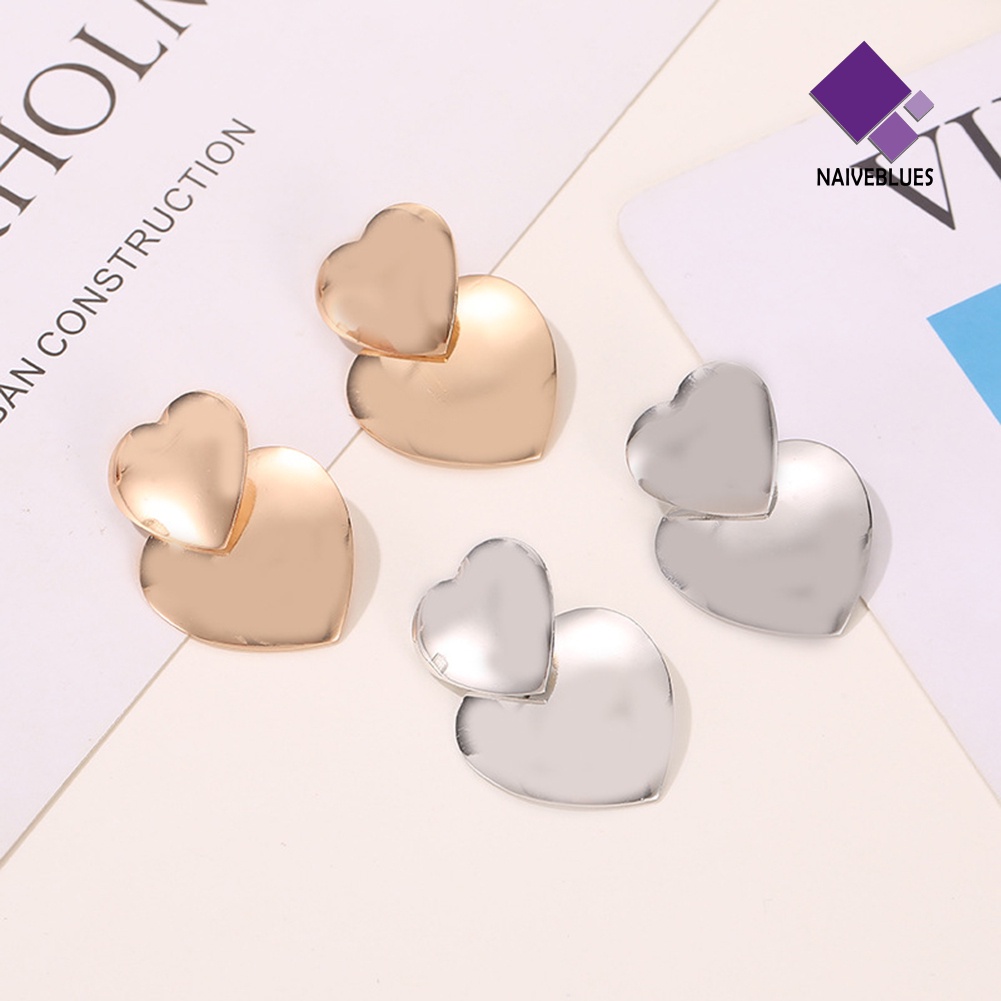 Anting Stud Desain Hati Ganda Untuk Wanita