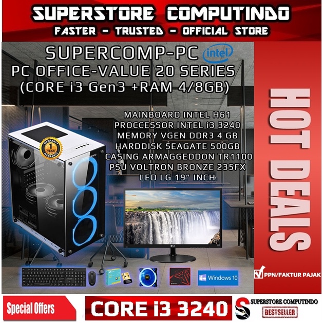 PC Rakitan Office Intel Core i3-RAM 4GB-Value 20 Series-With LED Monitor