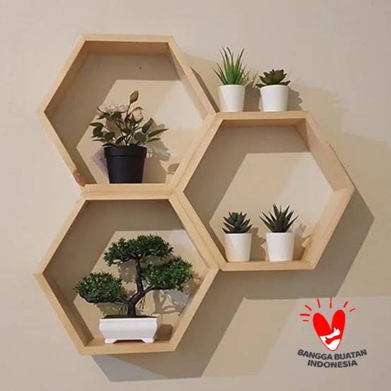 rak dinding hexagon | segi enam