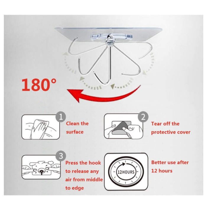 Gantungan HOOK Tempel Transparan Hanger Besi Cantelan Dinding Kait Dapur Kaca Kamar Mandi CBKS LC