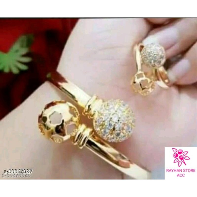 Gelang bola + Cincin bola lapis emas 24k