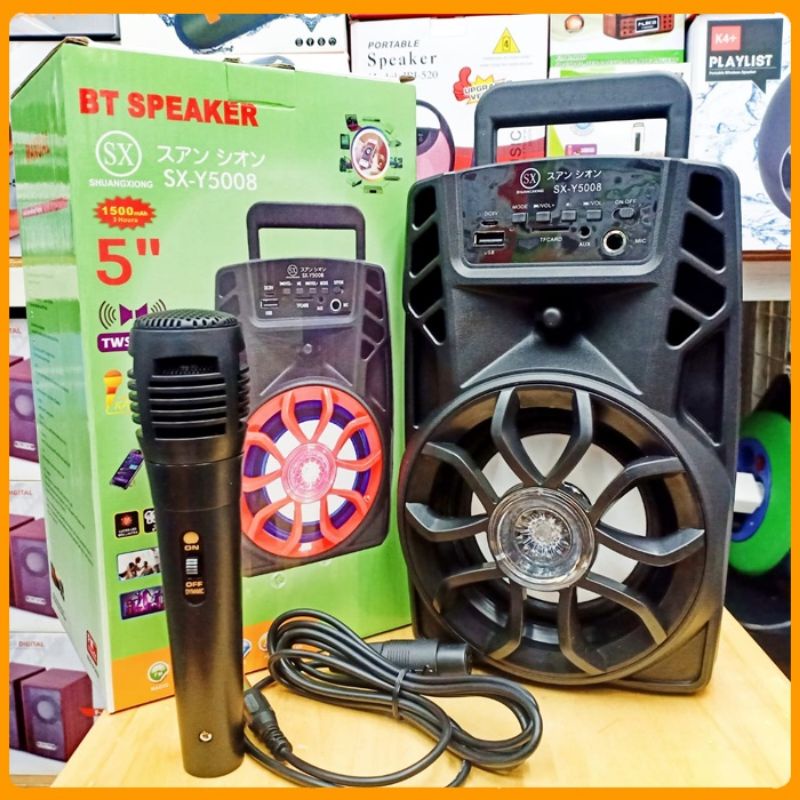 SPEAKER BLUETOOTH SX Y5008 GRATIS MIC KARAOKE/SALON AKTIF SUPER BASS  WIRELESS RADIO PORTABLE