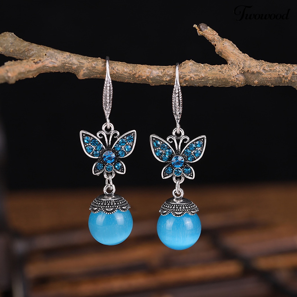 1 Pasang Anting Juntai Bentuk Kupu-Kupu Aksen Berlian Imitasi Tahan Lama Untuk Pernikahan