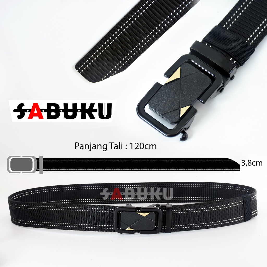 Ikat Pinggang Pria Sabuk Rel Kepala Logam Besi Sabuk Nylon Kanvas Gesper Pria Men Belt -153