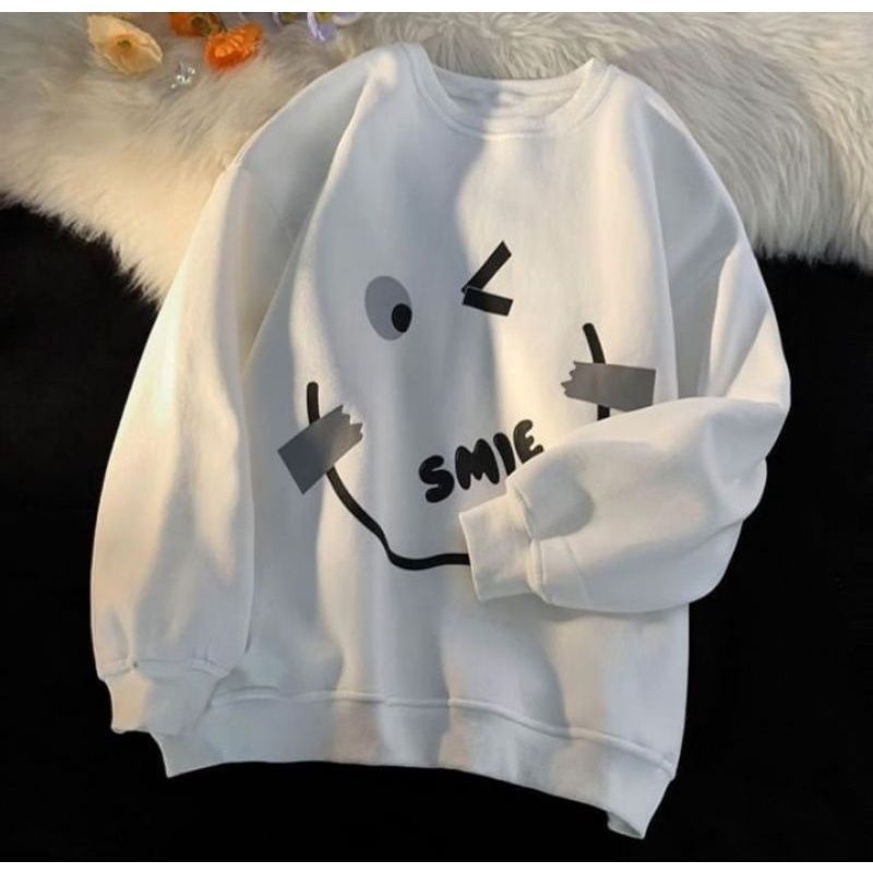 Sweater Lucu Wanita - SMILE Oblong Crewneck Sweater - Sweatshirt Sweater Oversize - Sweater Emot Lucu Wanita