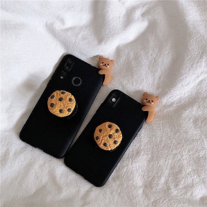 Cookie Bear Case with Popsocket IPHONE 12 11 Pro max Realme C11 C12 C15 3 5 6 7 Pro Vivo V17 V19 V20