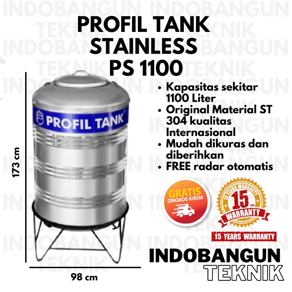 Toren Tangki Tandon Air Profil Tank Stainless PS 1100 1000 Liter Dengan Kaki Murah Bergaransi