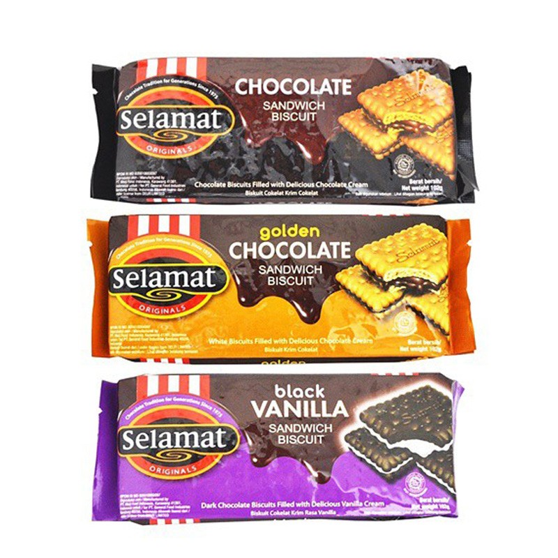 

SELAMAT Biscuit Sandwich Chocolate / Vanilla 100g - Biskuit Lapis Krim