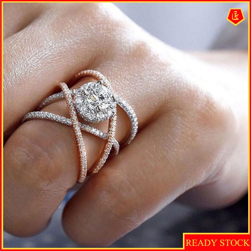 [Ready Stock]Rose Gold Color Separation Ring Female Europe and America Creative Cross Ring