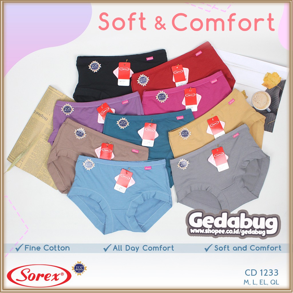 3 Pcs - CD Wanita Sorex 1233 Soft &amp; Comfort | Celana dalam wanita dewasa Super Lembut | Gedabug