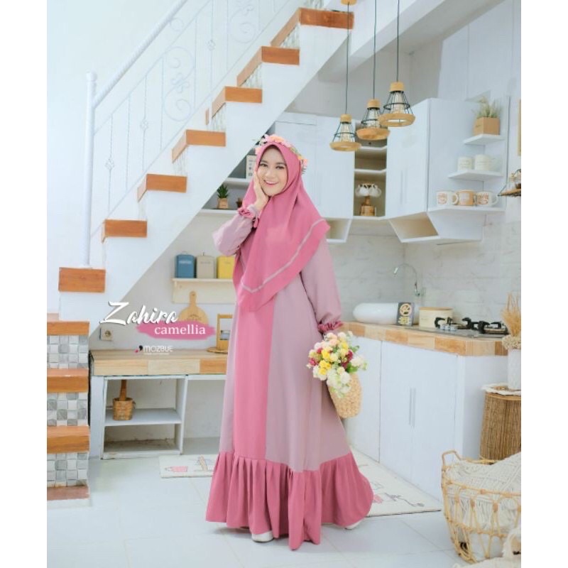 READY STOCK Zahira syar'i by Mozbue MOM SET KHIMAR CAMELIA XL