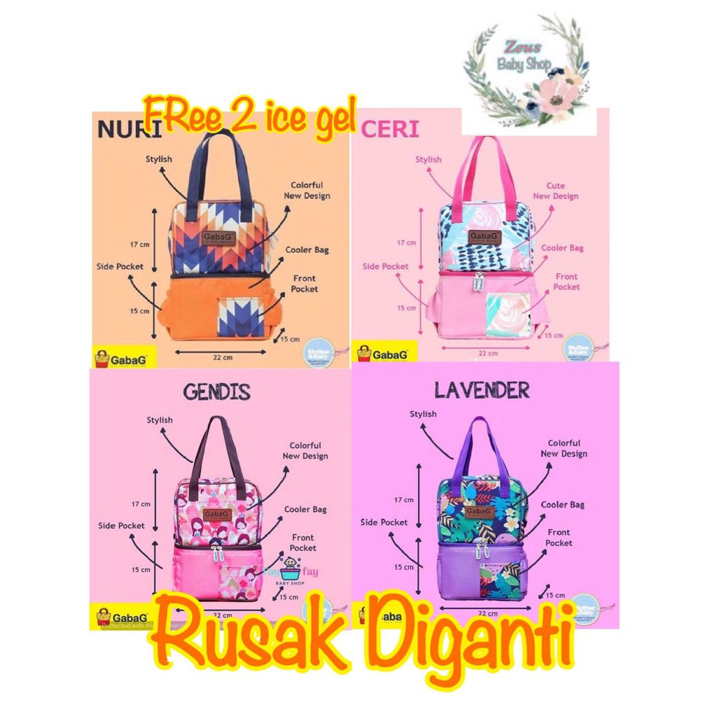 Zeus Gabag Cooler Bag POP Series Motif Ceri, Nuri, Gendis, Lavender - aira - Tas Asi - Free 2 Ice Gel