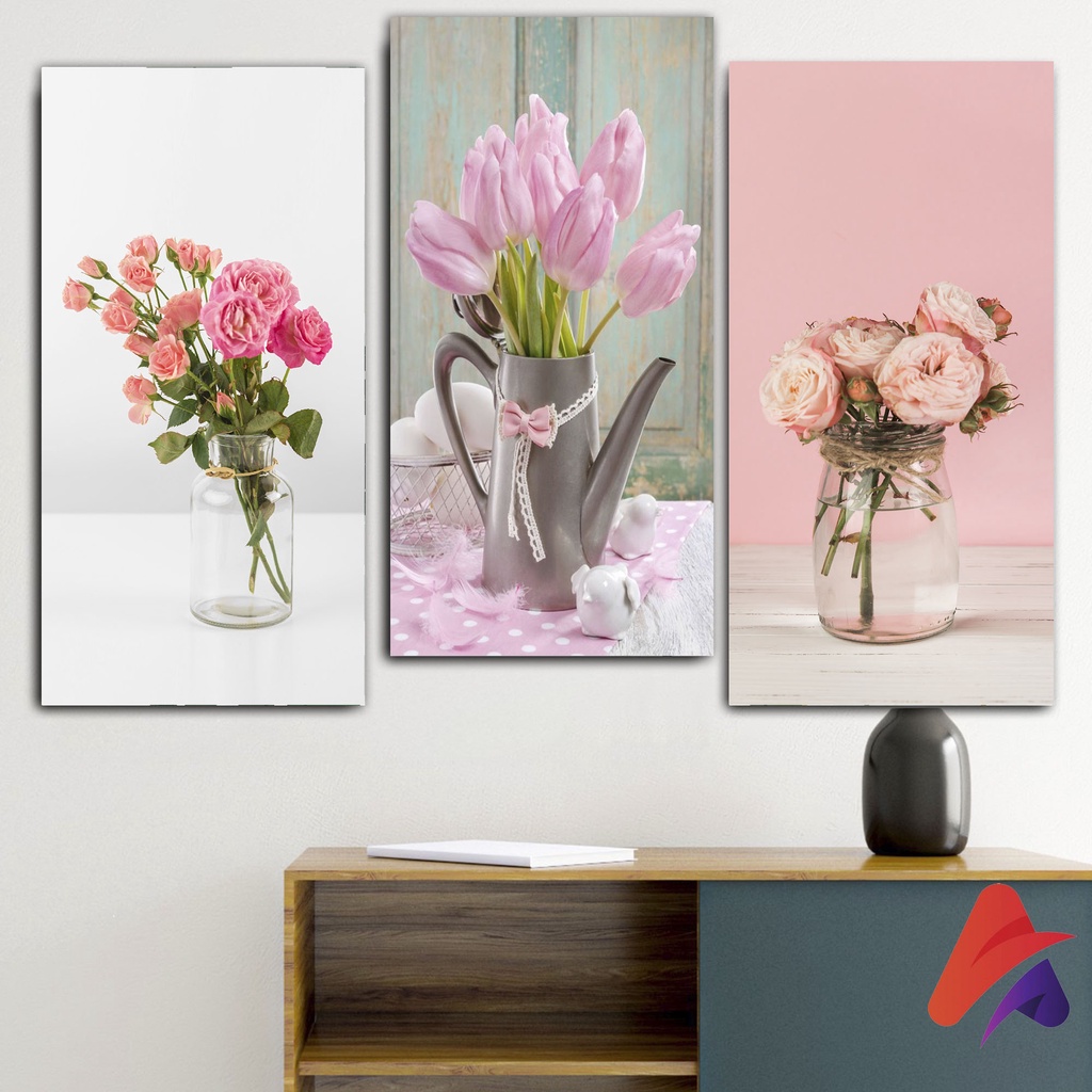 HIASAN DINDING BUNGA FLOWERS (15X30 CM) BUNGA WALL DECOR HIASAN DINDING KAMAR PAJANGAN RUANGAN POSTER KAYU GAMBAR BUNGA