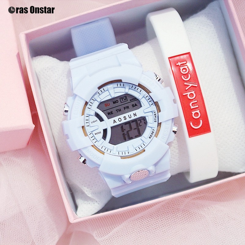 Jam Tangan Wanita Kalender Pasangan Elektronik Luminous Waterproof Digital Fashion Jelly LED Watch-1