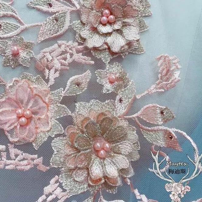 ♘ lace bordir bunga 3d import,aplikasi bordir ☆