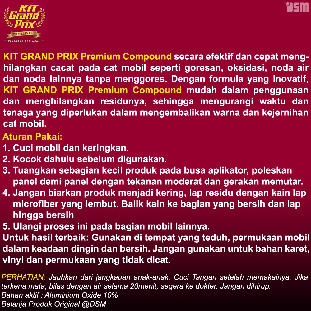 KIT Grand Prix Premium Compound / Hilangkan Noda Goresan Oksidasi / DSM