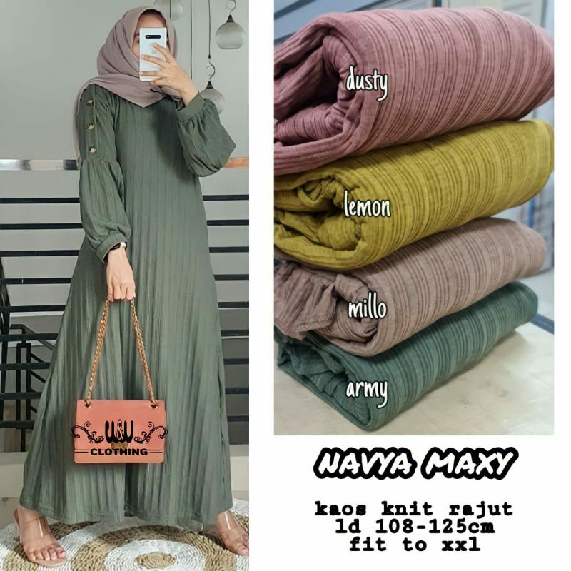 NAVYA MAXY BAJU GAMIS DRESS POLOS KAOS KNIT RAJUT LENGAN BALON LD 108-125 FIT XXL XXXL