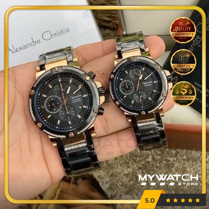 Jam Tangan Couple Alexander Christie AC 6561 Alexandre AC6561 Pria Wanita Black Rosegold