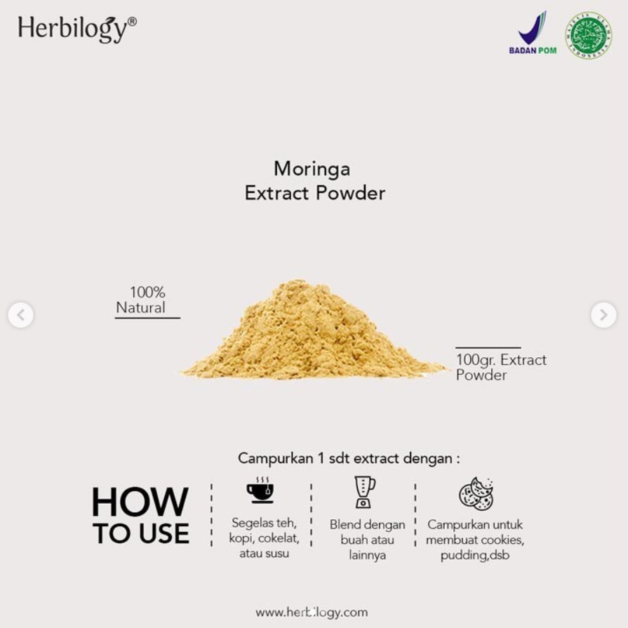 Herbilogy Moringa Extract Powder (Daun Kelor) 100g