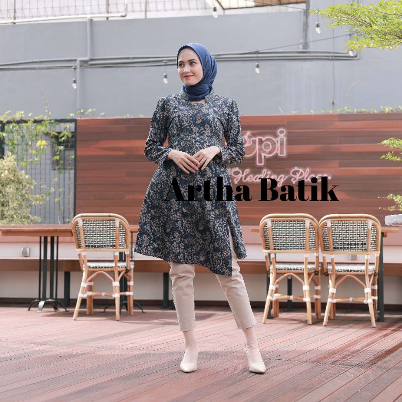 Tunik Batik wanita modern simple tunik jaiz navy