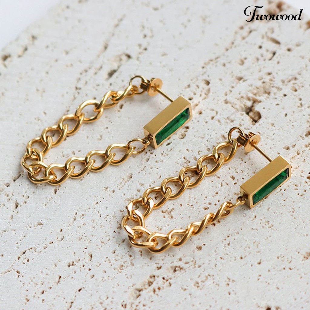 Twowood Women Earrings Chained Square Cubic Zirconia Jewelry Vintage Electroplating Necklace Earrings Bracelet for T Show Gown