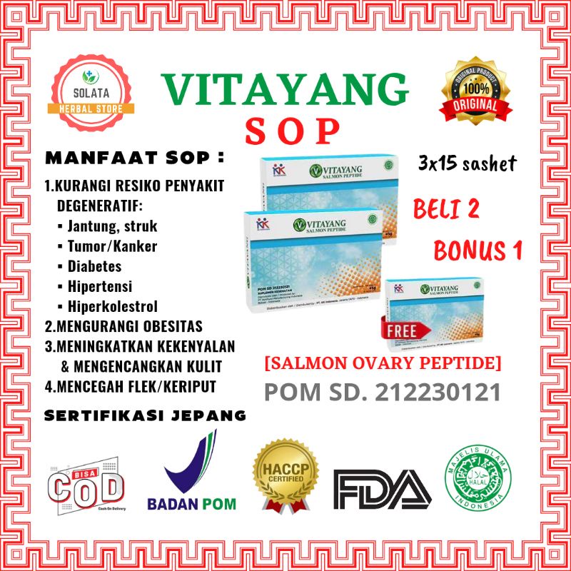 Promo Vitayang SOP Salmon Ovary Peptide Sertifikasi Jepang (3box X 15sachet @45gr) Original 100% KK 