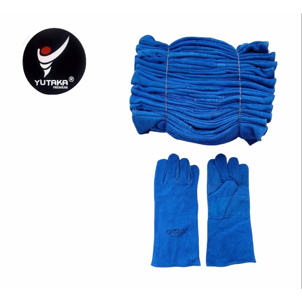 SARUNG TANGAN LAS YUTAKA 14 INCH BIRU isi 1 lusin/sarung tangan las kulit 14inch murah/sarung tangan kulit las 14inch terlaris