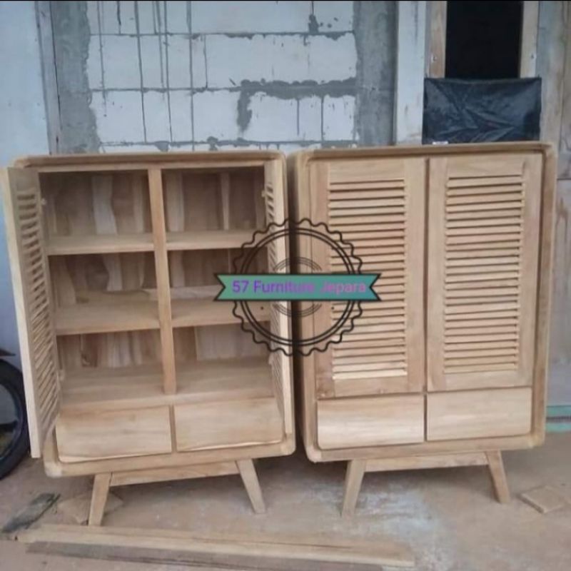 Almari-Lemari pakaian kecil laci model nakas retro kayu jati mentahan