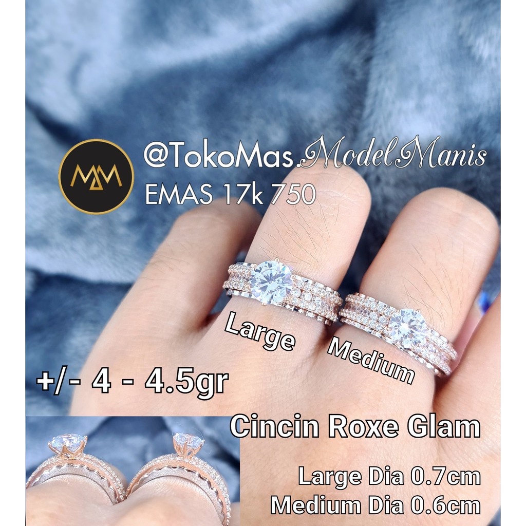 Cincin Emas Roxe Glam Batu Swaroski emas putih 750 kadar 17k