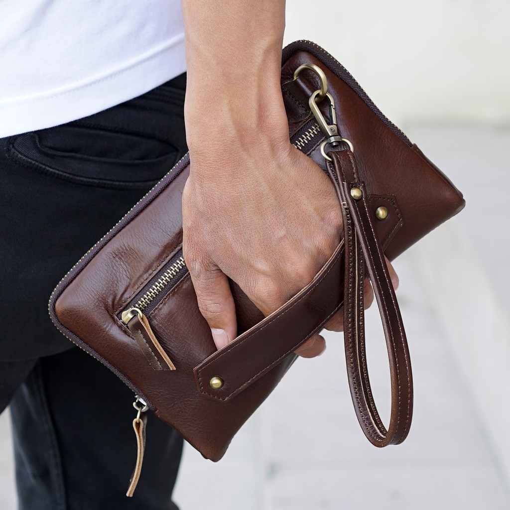 Jayuwan CS1 Clutch Pria Kulit Sapi Asli Kasual Brown