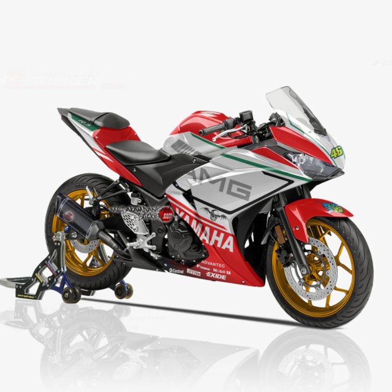 Decal Stiker Motor Yamaha R25 Full Body Racing Team Amg Merah Putih Grafis Sticker Custom Variasi Mo
