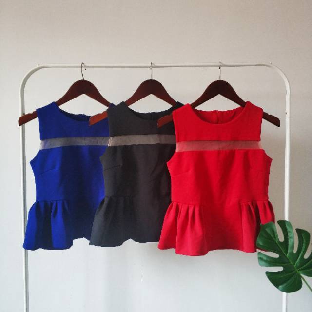 Atasan Peplum Sheer Scuba