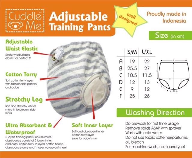 Cuddleme Training Pants Trainingpants Celana Belajar Pipis Cuddle Me Adjustable Potty Pants Toilet Training Baby Celana Dalam Bayi dengan Penyerap