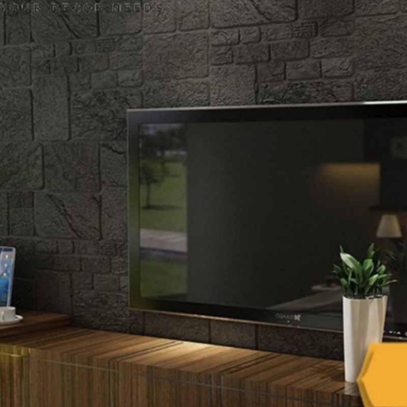 wallpaper foam premium motif batu alam hitam klasik permukaan timbul