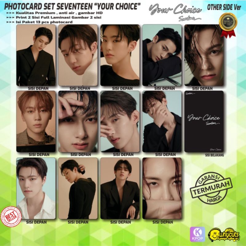 PHOTOCARD SET KPOP PREMIUM SEVENTEEN OUR CHOICE ( PRINT 2 SISI 13 PCS ) - ONE SIDE