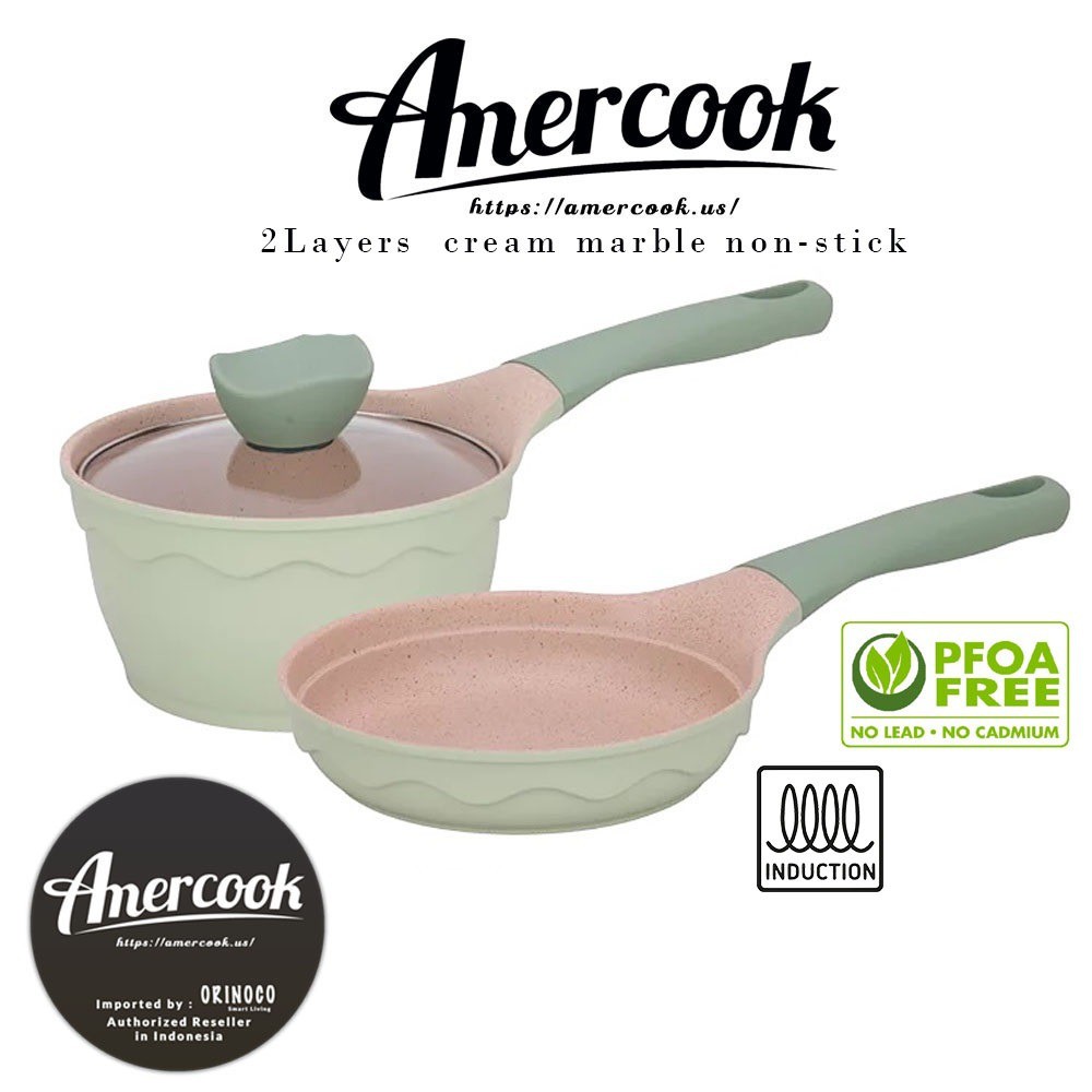 Amercook Set Fry Pan + Sauce Pan 16 cm Alfetta Baby Angel Series Green