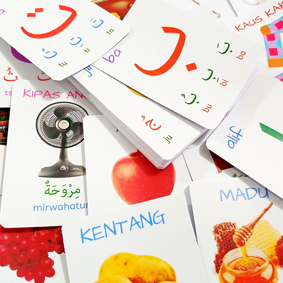 Kartu FlashCard Hijaiyah Kartu 2 Bahasa Indonesia dan Arab