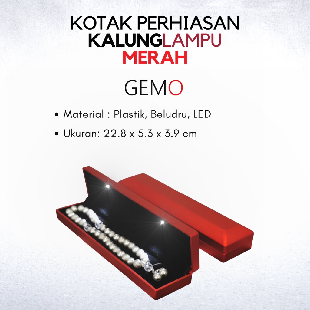 Kotak Perhiasan Berlampu Warna Merah Set / Cincin / Liontin / Gelang / Kalung Koye / Jewelry Box Tempat Perhiasan Lampu LED Murah Cocok Untuk Gift / Hadiah, Lamaran, Mahar Pernikahan, Hantaran Tunangan, Seserahan Pernikahan