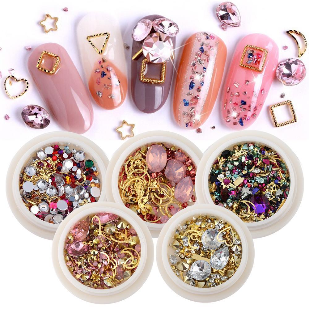 R-FLOWER Nail Rhinestones Fashion Manicure Campuran Logam Nail Art Dekorasi