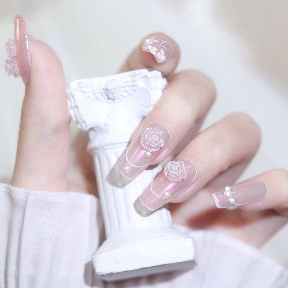 Agustina Bunga Nail Art Dekorasi Wanita Manis Fashion Mutiara DIY Hiasan Kuku 3D Nail Jewelry
