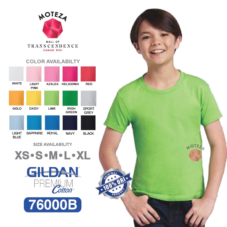 Moteza Kaos Polos - GILDAN Premium Cotton 76000B - YOUTH KIDS - WARNA (Warm)