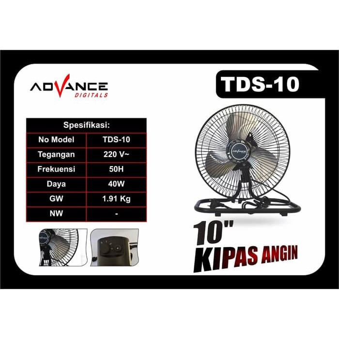 Kipas Angin duduk / deskfan / Kipas tornado Advance TDS-10 10 Inch