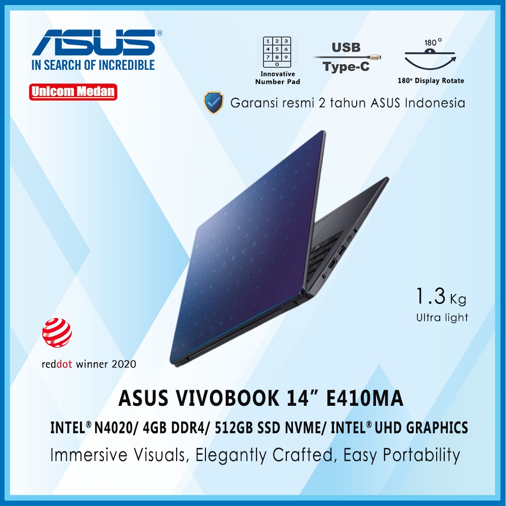 Asus vivobook E410MA [Intel N4020/4GB/512GB SSD/Intel UHD/Win10+OHS]