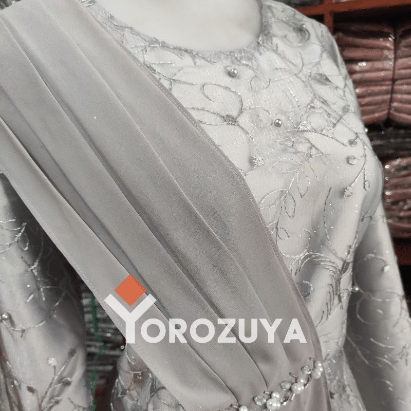 Batik Brokat Couple Kebaya Modern, Kebaya Tunangan Lamaran, Kebaya Wisuda, Kebaya Kondangan-KEBAYA + ROK (GREY)