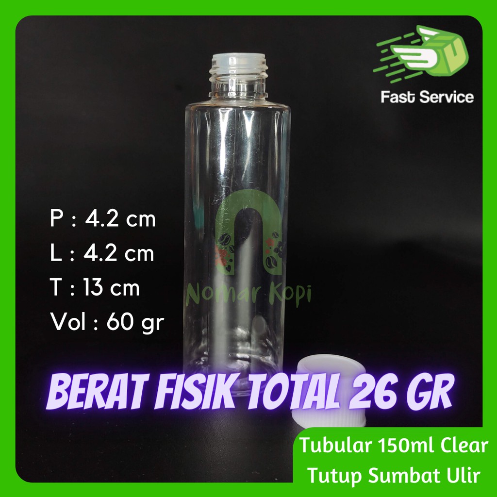 Botol 150ML Tabular Clear Tutup Sumbat Ulir