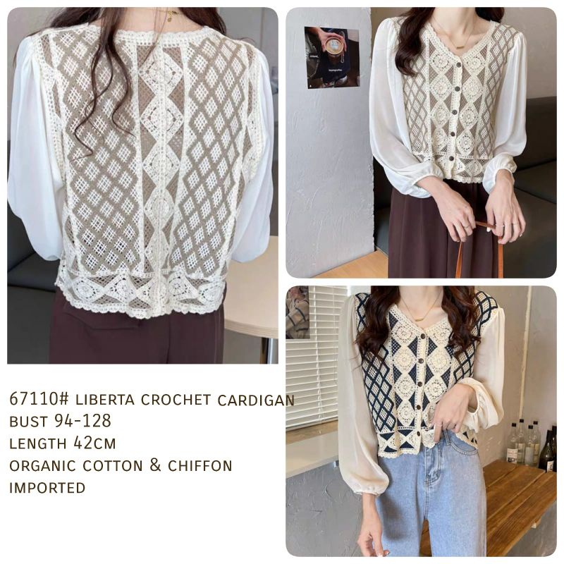 MDLV ~ 67110# Liberta Crochet Cardigan Atasan Blouse Import