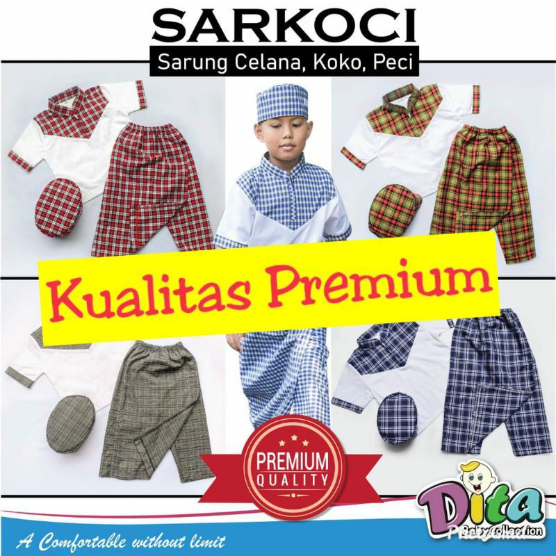 Sarung set koko Peci Dita Sarkoci Dita anak murah grosir sarung instan sarung celana